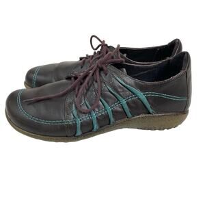 NAOT Koru Women Tanguru Dark Brown Turquoise Trim Leather Lace Up Shoes Size 6
